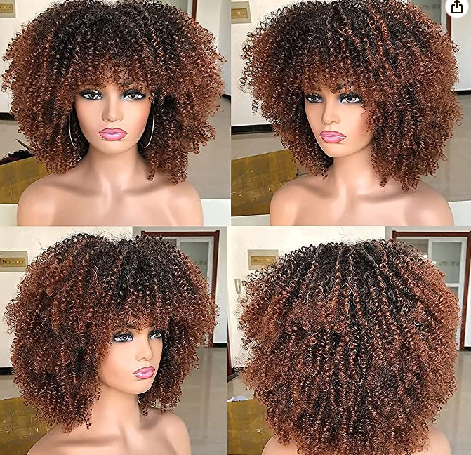 Kinky Curly Hair Afro Synthetic Wig (Brown Ombre)