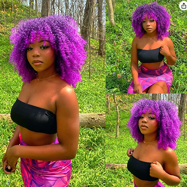 Kinky Curly Hair Afro Synthetic Wig (Violet)