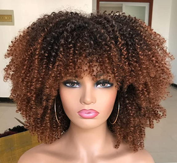 Kinky Curly Hair Afro Synthetic Wig (Brown Ombre)