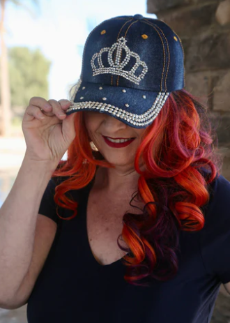 Bling Hat - Crown Tiara Rhinestone (Dark Denim)