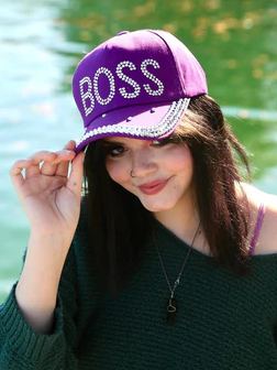 Bling Hat - "Boss" Rhinestone (Purple)